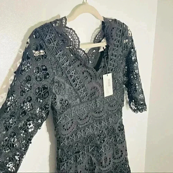 NWT Sea Laurel Lace Tiered Midi Dress Black - Picture 7 of 10